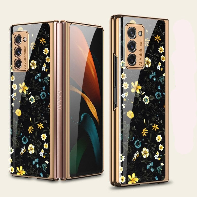 Luxury Floral Tempered Glass Case for Samsung Z Fold 3