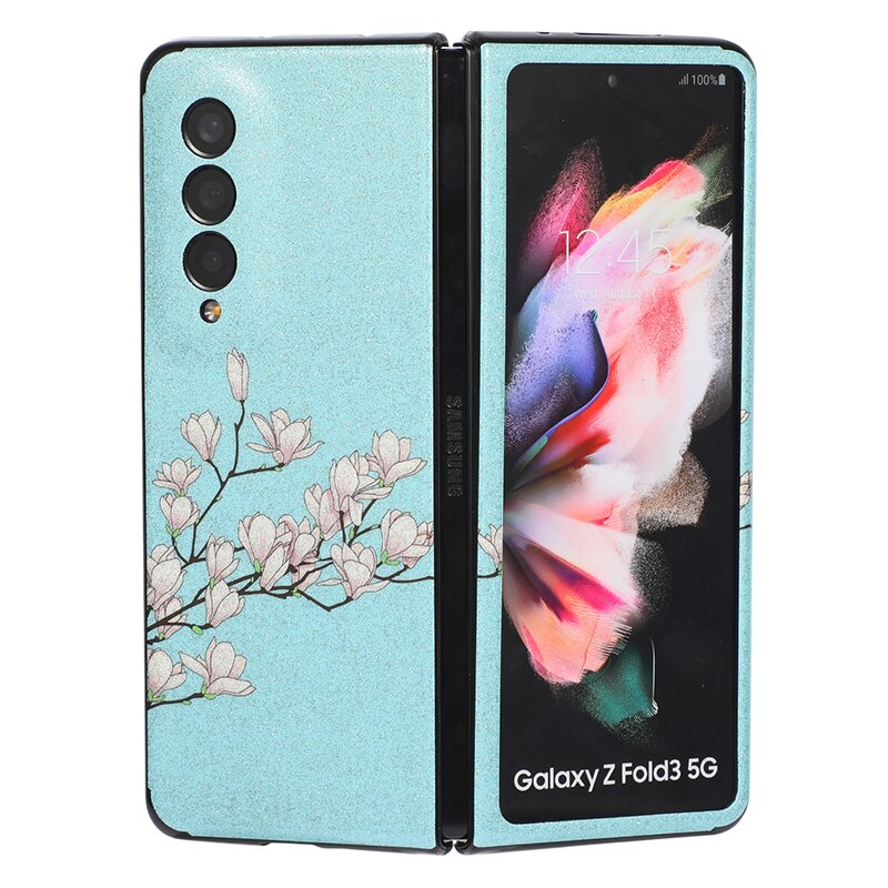 Glitter Powders Retro Flowers Phone Case For Samsung Galaxy Z Fold 3 5G