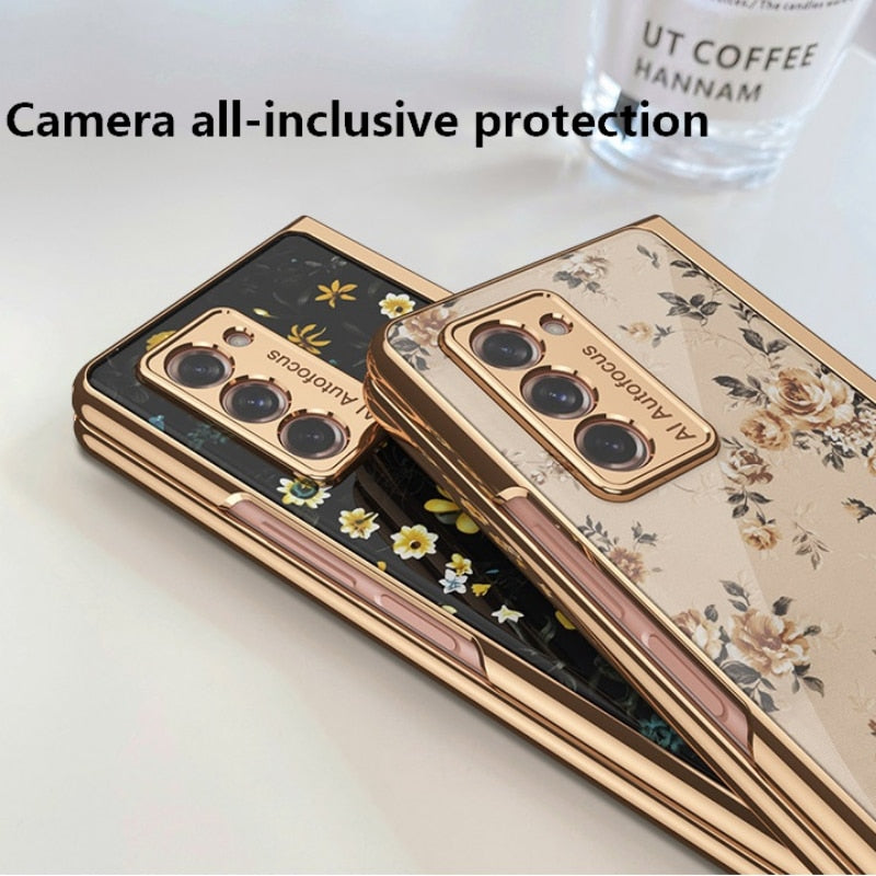 Luxury Floral Tempered Glass Case for Samsung Z Fold 3