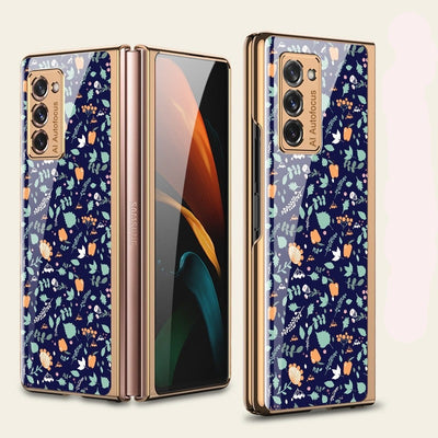 Luxury Floral Tempered Glass Case for Samsung Z Fold 3