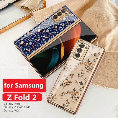 Luxury Floral Tempered Glass Case for Samsung Z Fold 3