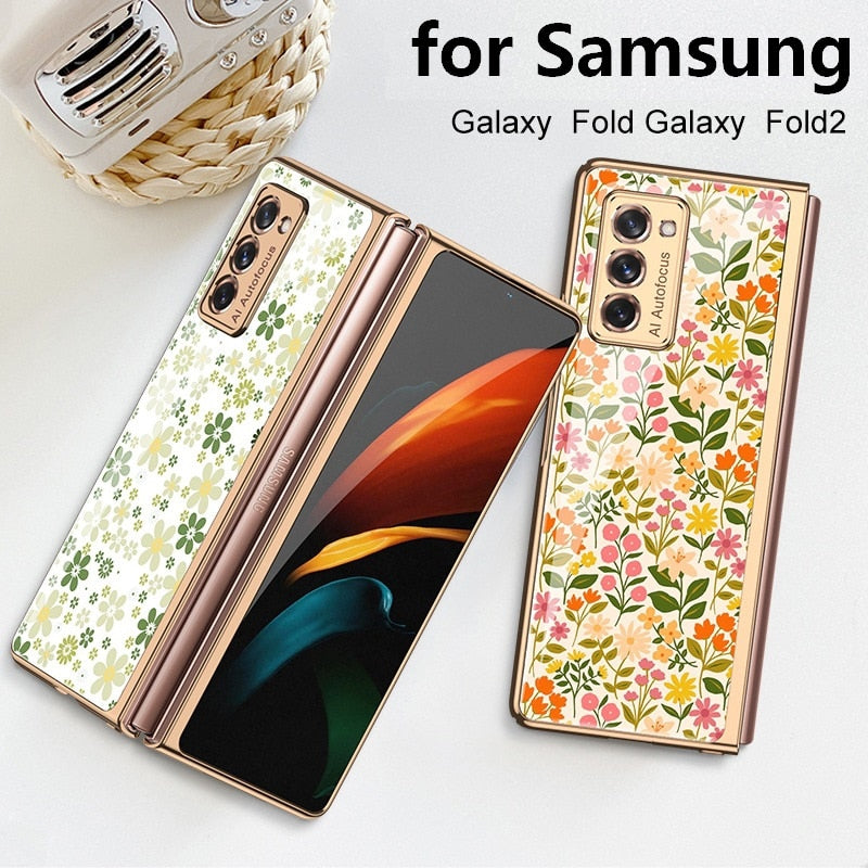 Luxury Floral Tempered Glass Case for Samsung Z Fold 3