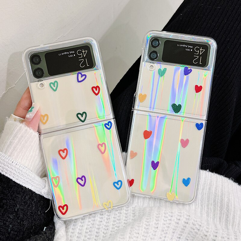 Cute Colorful Heart Print Phone Case For Samsung Galaxy Z Flip 3 5G