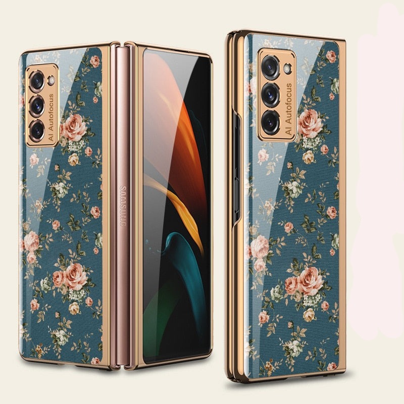 Luxury Floral Tempered Glass Case for Samsung Z Fold 3