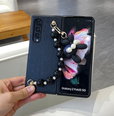 Cute Beads Wrist Band Abstract Balloon DogPhone Case For Samsung Galaxy Z Fold 3