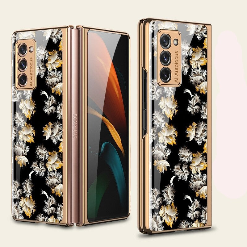 Luxury Floral Tempered Glass Case for Samsung Z Fold 3