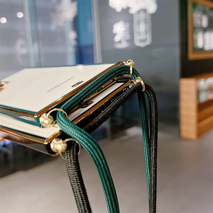 6D Plating Necklace Lanyard Strap Cord Phone Case For Samsung S22 Series