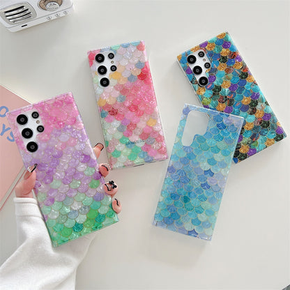 Square Colorful Fish Scales Pattern Electroplated Phone Case For Samsung S22 Series