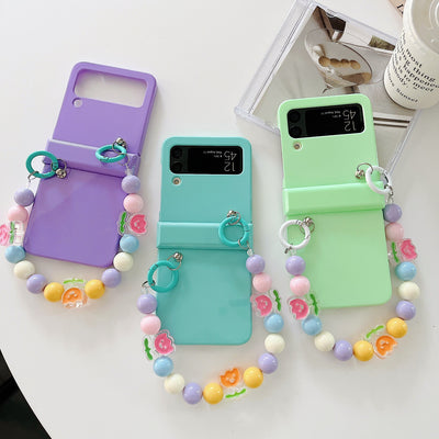 Cute Colorful Flowers Bracelet Phone Case For Samsung Galaxy Z Flip 3 5G