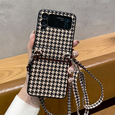 Luxury Qianniao Lattice Shoulder Strap Phone Case For Samsung Galaxy Z Flip 3 5G