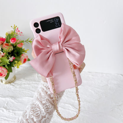 Korean 3D Leather Bow Lanyard Necklace Strap Hard Phone Case For Samsung Galaxy Z Flip3 5G