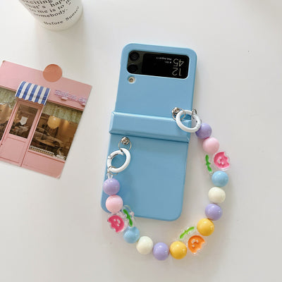 Cute Colorful Flowers Bracelet Phone Case For Samsung Galaxy Z Flip 3 5G