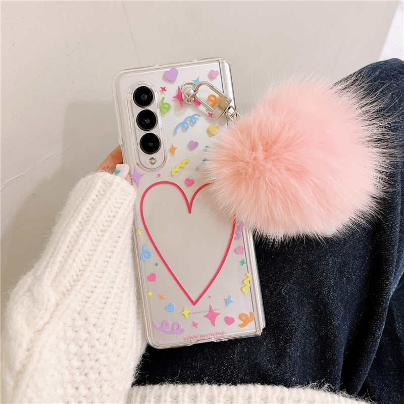 Cute Love Hair Ball Bracelet Phone Cases For Samsung Galaxy Z Fold 3