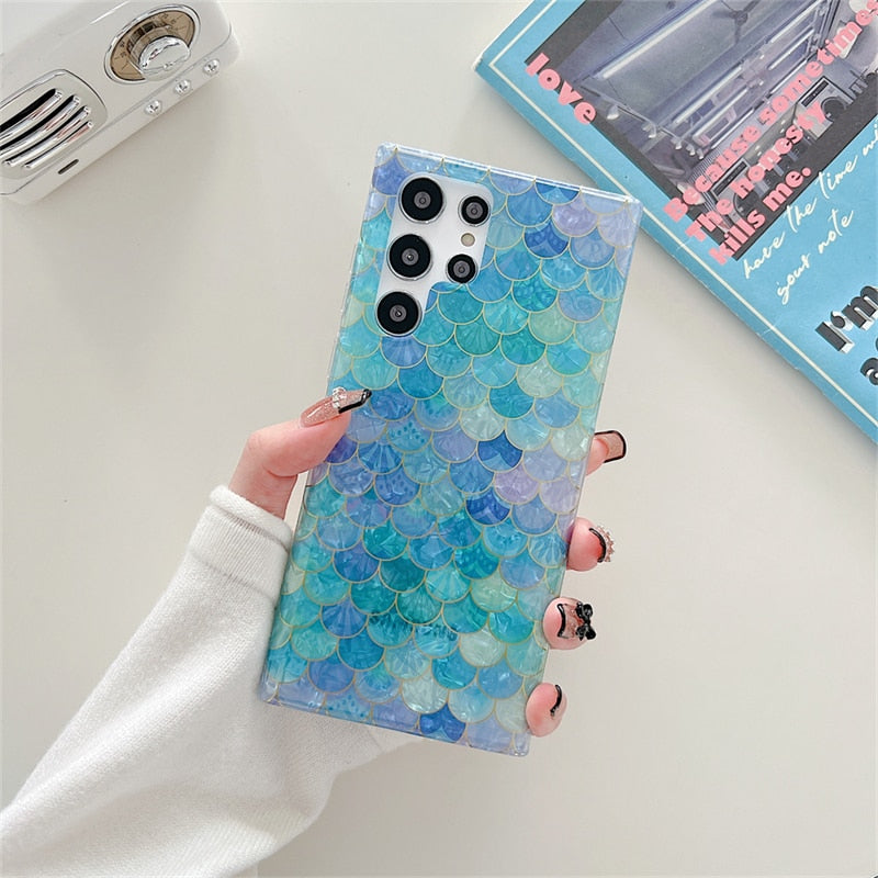 Square Colorful Fish Scales Pattern Electroplated Phone Case For Samsung S22 Series