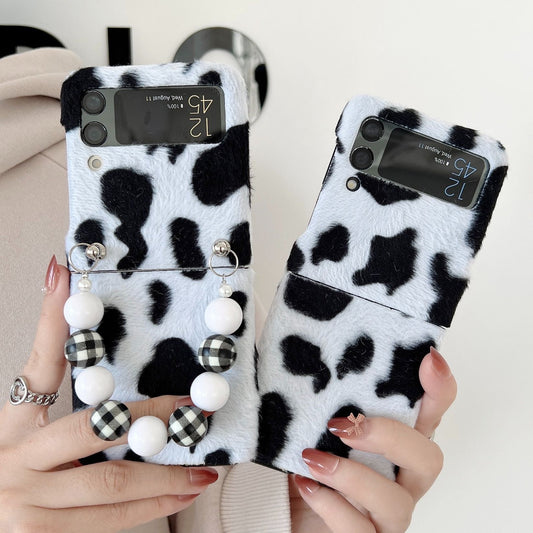 Cute Cow Pattern Chain Phone Case For Samsung Galaxy Z Flip 3 5G