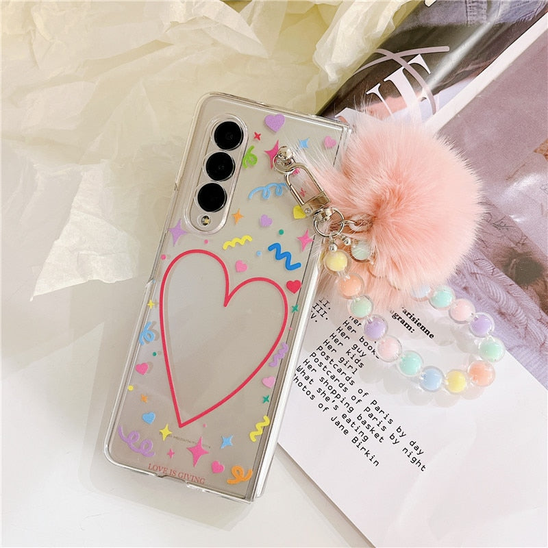 Cute Love Hair Ball Bracelet Phone Cases For Samsung Galaxy Z Fold 3