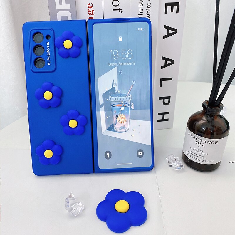 3D Blue Flowers Folding Case For Samsung Galaxy Z Fold 3