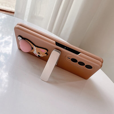 Cute Decompression Dog Metal Folding Holder Phone case For Samsung Galaxy Z Fold