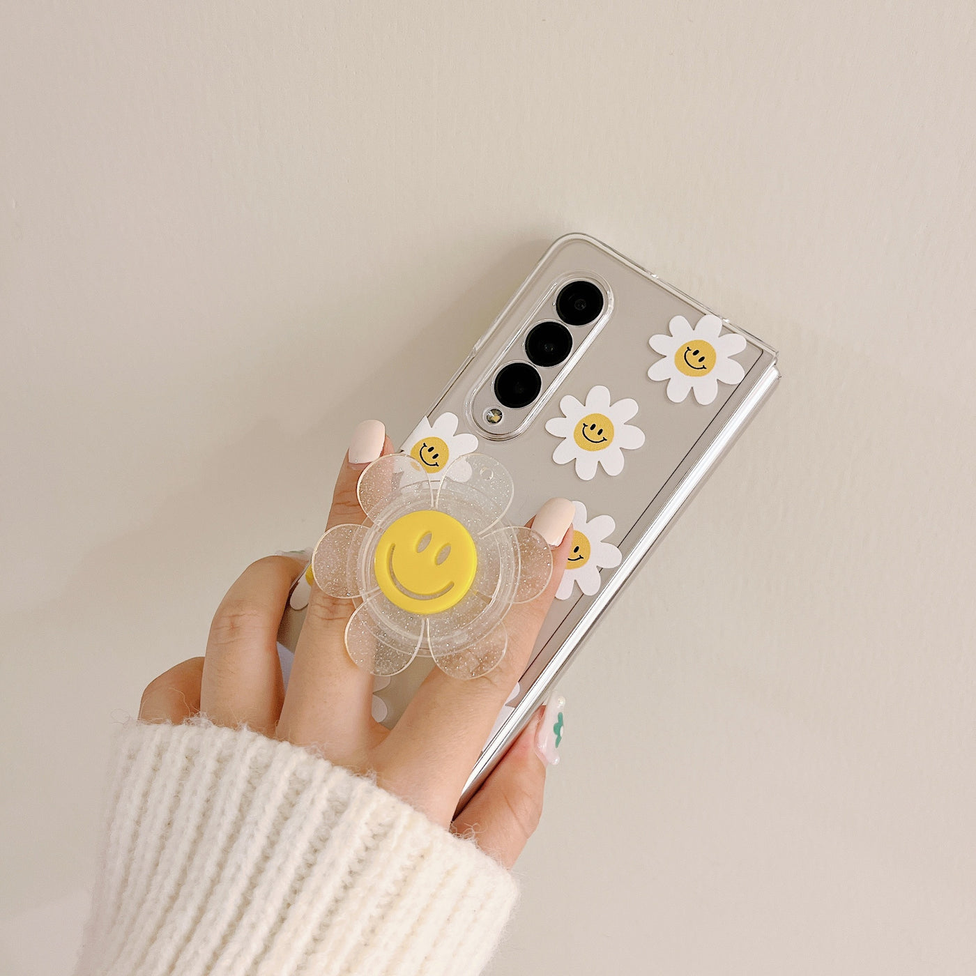Cute Smile Sunflower HolderPhone Case For Samsung Galaxy Z Fold 3