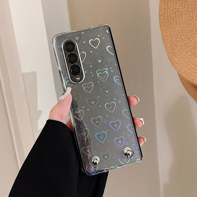 Colorful Love Heart With Portable Bracelet Phone Case For Samsung Galaxy Z Fold 3 5G