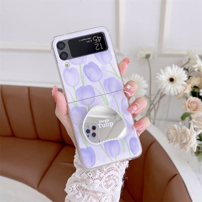 Cute Flowers Case With Mirror Holder Shell For Samsung Z Flip3