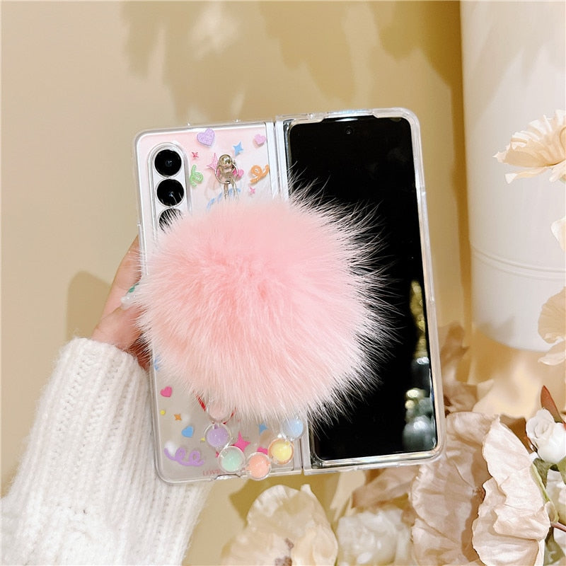 Cute Love Hair Ball Bracelet Phone Cases For Samsung Galaxy Z Fold 3