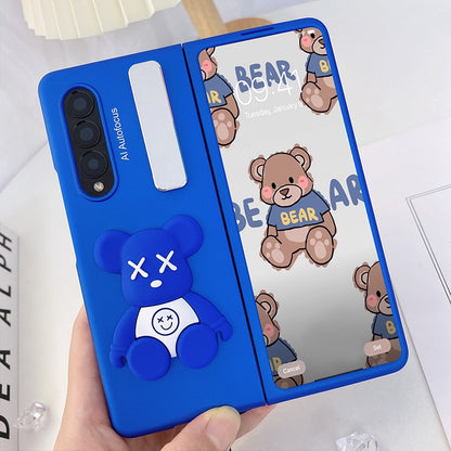 Cute Bear Metal Folding Holder Strap Phone case For Samsung Galaxy Z Fold 3