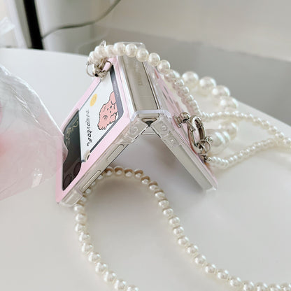 Cartoon Pearl Hand Chain Phone Case For Samsung Galaxy Z Flip 3 5G