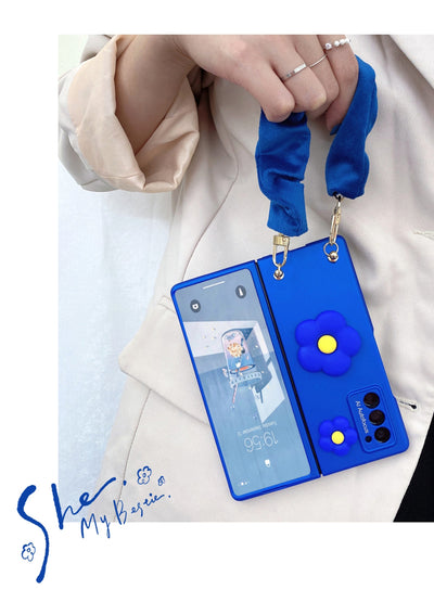 3D Blue Flowers Folding Case For Samsung Galaxy Z Fold 3