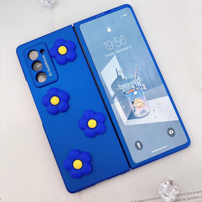 3D Blue Flowers Folding Case For Samsung Galaxy Z Fold 3