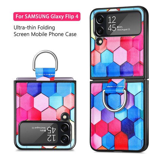 Fashion Painted Back Cover For Samsung Galaxy Z Flip 4 With Finger Ring