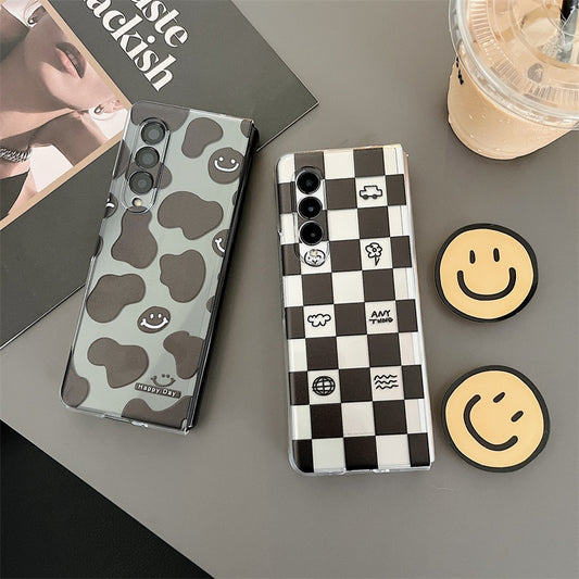 Cartoon Smiling Face Phone Stand Milk Cow Case for Samsung Galaxy Z Fold 3