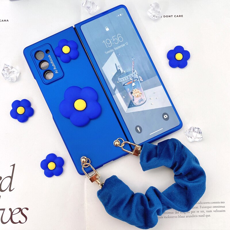 3D Blue Flowers Folding Case For Samsung Galaxy Z Fold 3