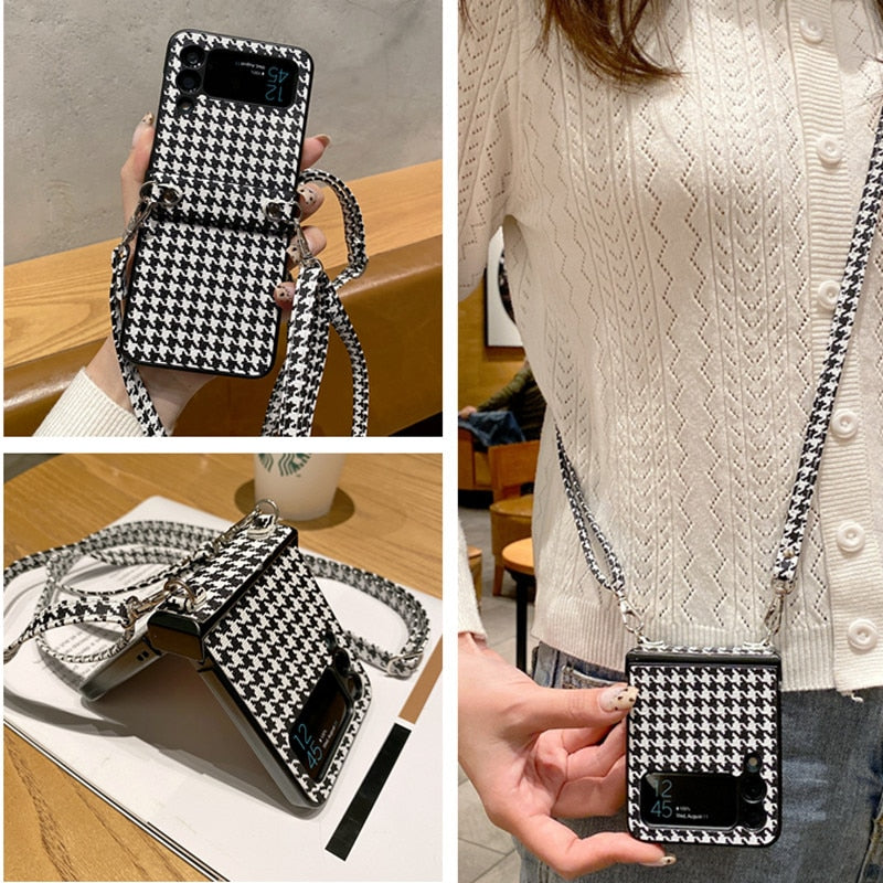 Luxury Qianniao Lattice Shoulder Strap Phone Case For Samsung Galaxy Z Flip 3 5G