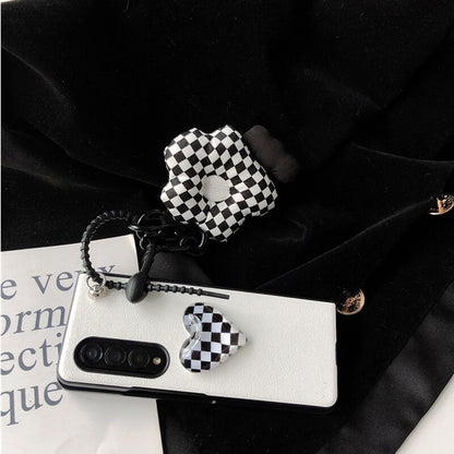 Retro Checkerboard Pattern Crystal Clear Heart PU Leather Phone Case For Samsung Galaxy Z Fold 3