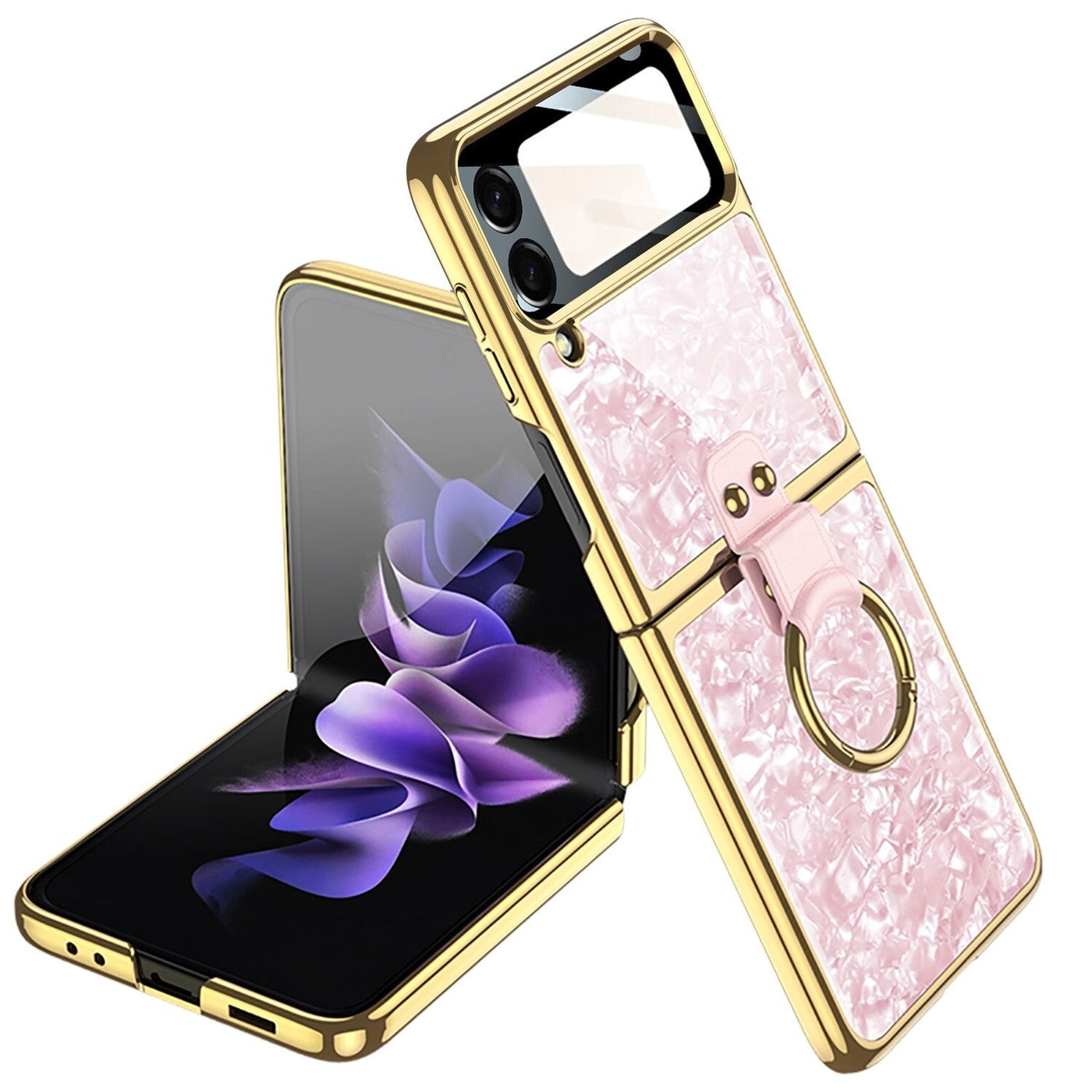 Luxury Plating Case with Ring Bracket for Samsung Galaxy Z Flip 4