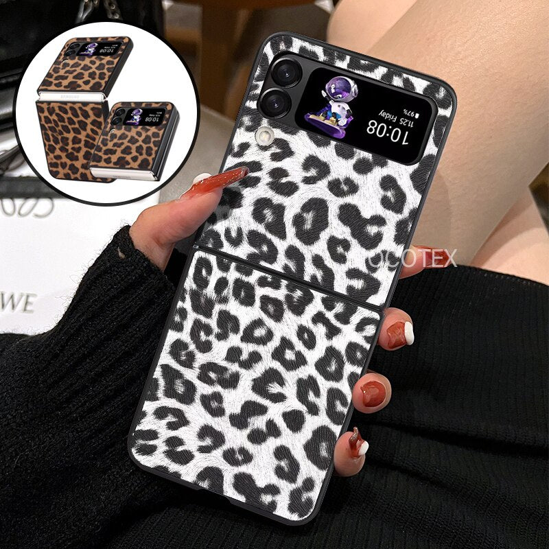 Fashion Leopard Print Hard Fold Case For Samsung Galaxy Z Flip 3