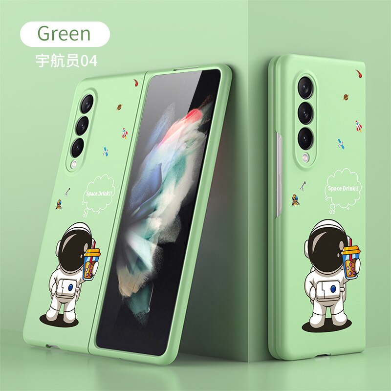 Cute Astronaut Space Drink Hard PC Phone Case For Samsung Galaxy Z Fold 3 5G