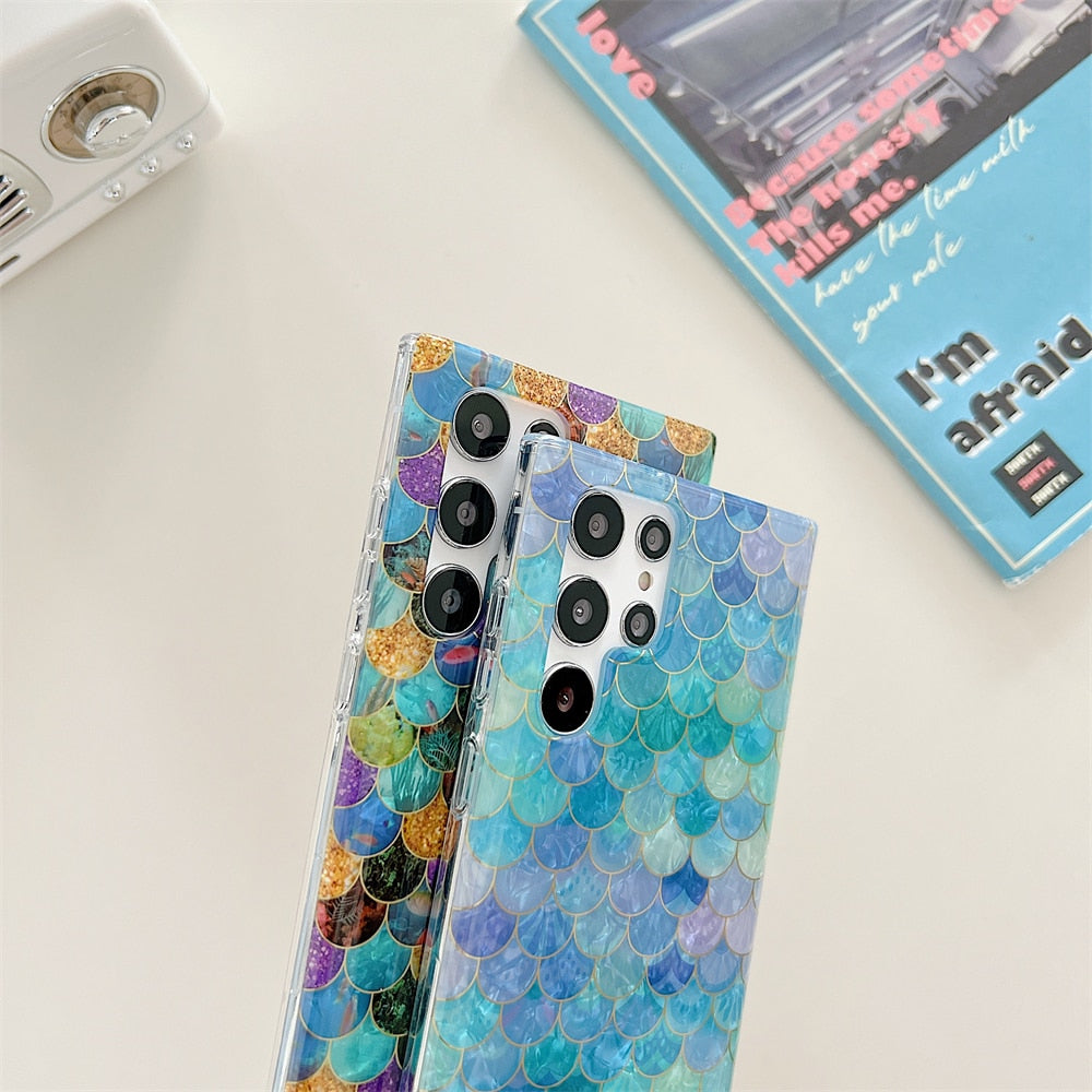 Square Colorful Fish Scales Pattern Electroplated Phone Case For Samsung S22 Series