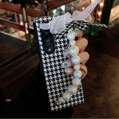 Chic and Elegant PU Leather Houndstooth Phone Case For Samsung Galaxy Z Fold 3