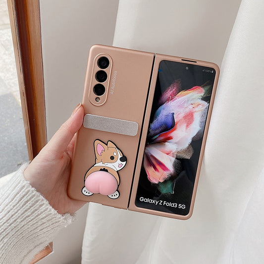 Cute Decompression Dog Metal Folding Holder Phone case For Samsung Galaxy Z Fold