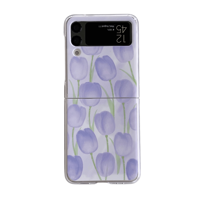 Cute Flowers Case With Mirror Holder Shell For Samsung Z Flip3