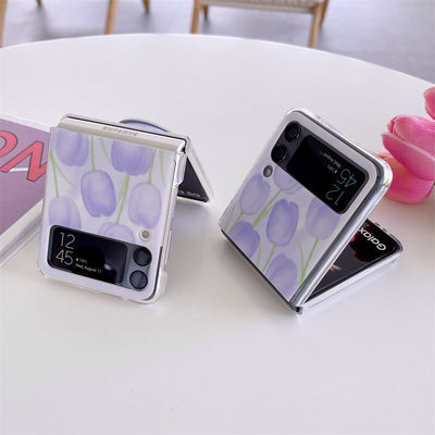 Cute Flowers Case With Mirror Holder Shell For Samsung Z Flip3