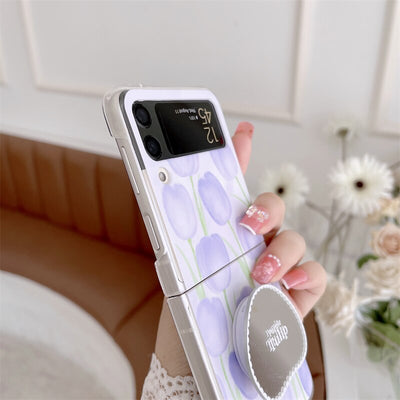 Cute Flowers Case With Mirror Holder Shell For Samsung Z Flip3