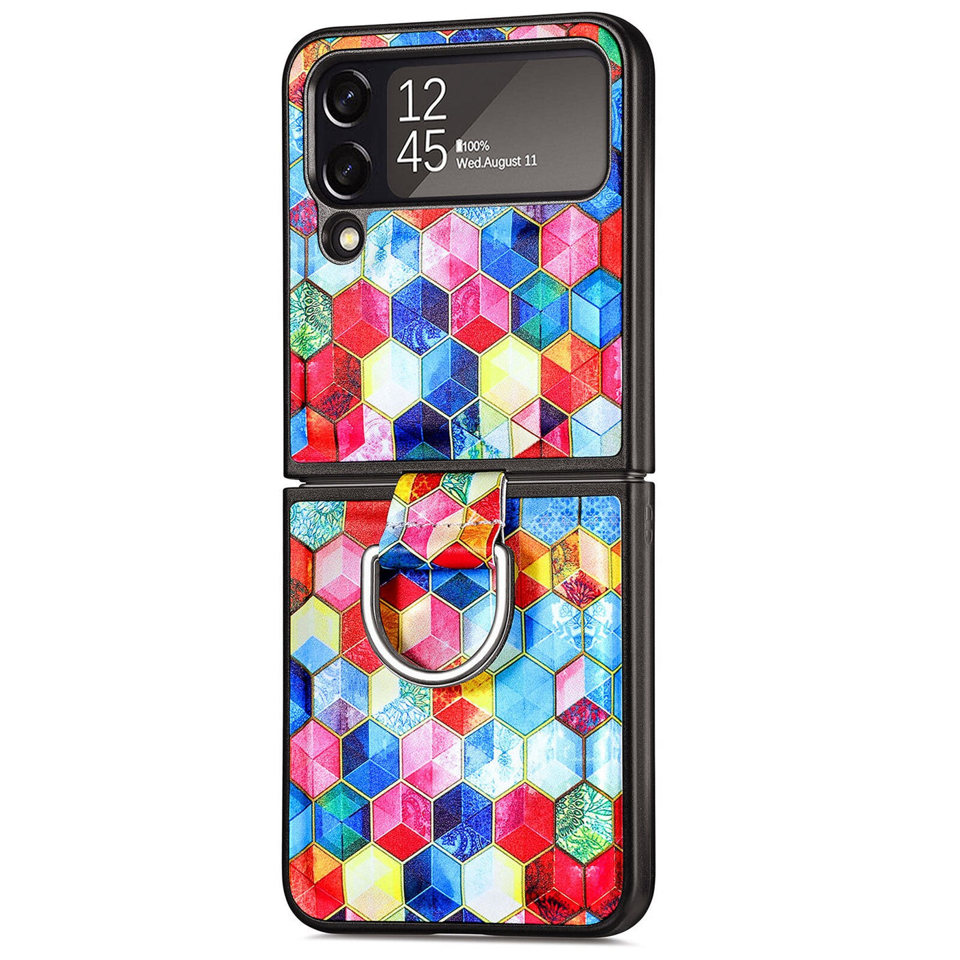 Fashion Painted Back Cover For Samsung Galaxy Z Flip 4 With Finger Ring