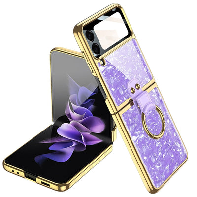 Luxury Plating Case with Ring Bracket for Samsung Galaxy Z Flip 4