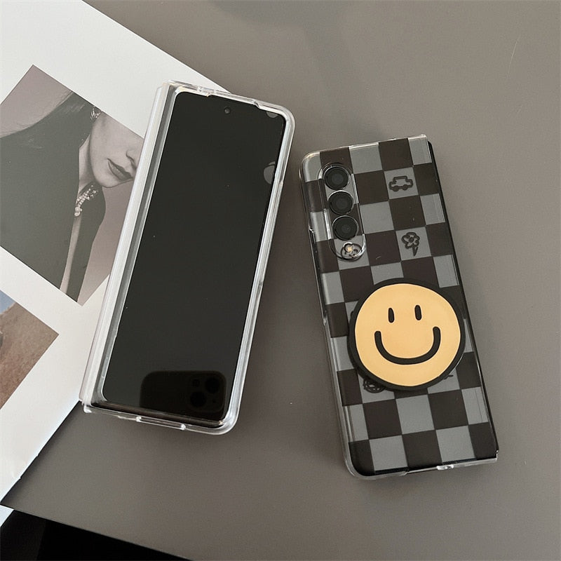 Cartoon Smiling Face Phone Stand Milk Cow Case for Samsung Galaxy Z Fold 3
