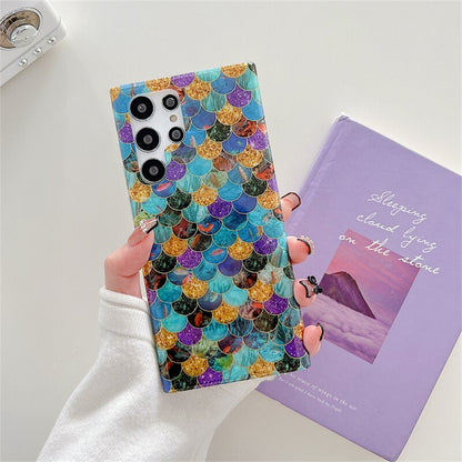 Square Colorful Fish Scales Pattern Electroplated Phone Case For Samsung S22 Series