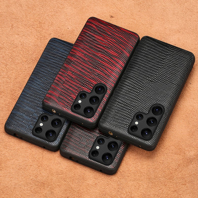 Genuine Leather Lizard Grain Case For Samsung Galaxy S22 Ultra