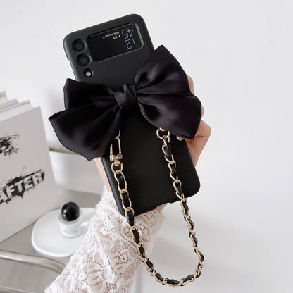 Korean 3D Leather Bow Lanyard Necklace Strap Hard Phone Case For Samsung Galaxy Z Flip3 5G